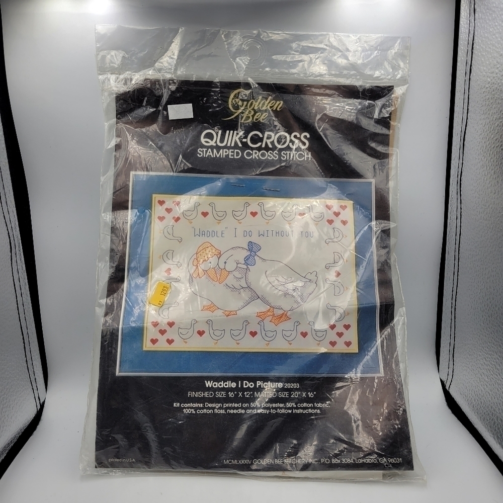 Golden Bee Waddle I Do With Out You Geese Quik-Cross Stamped Cross Stitch Kit